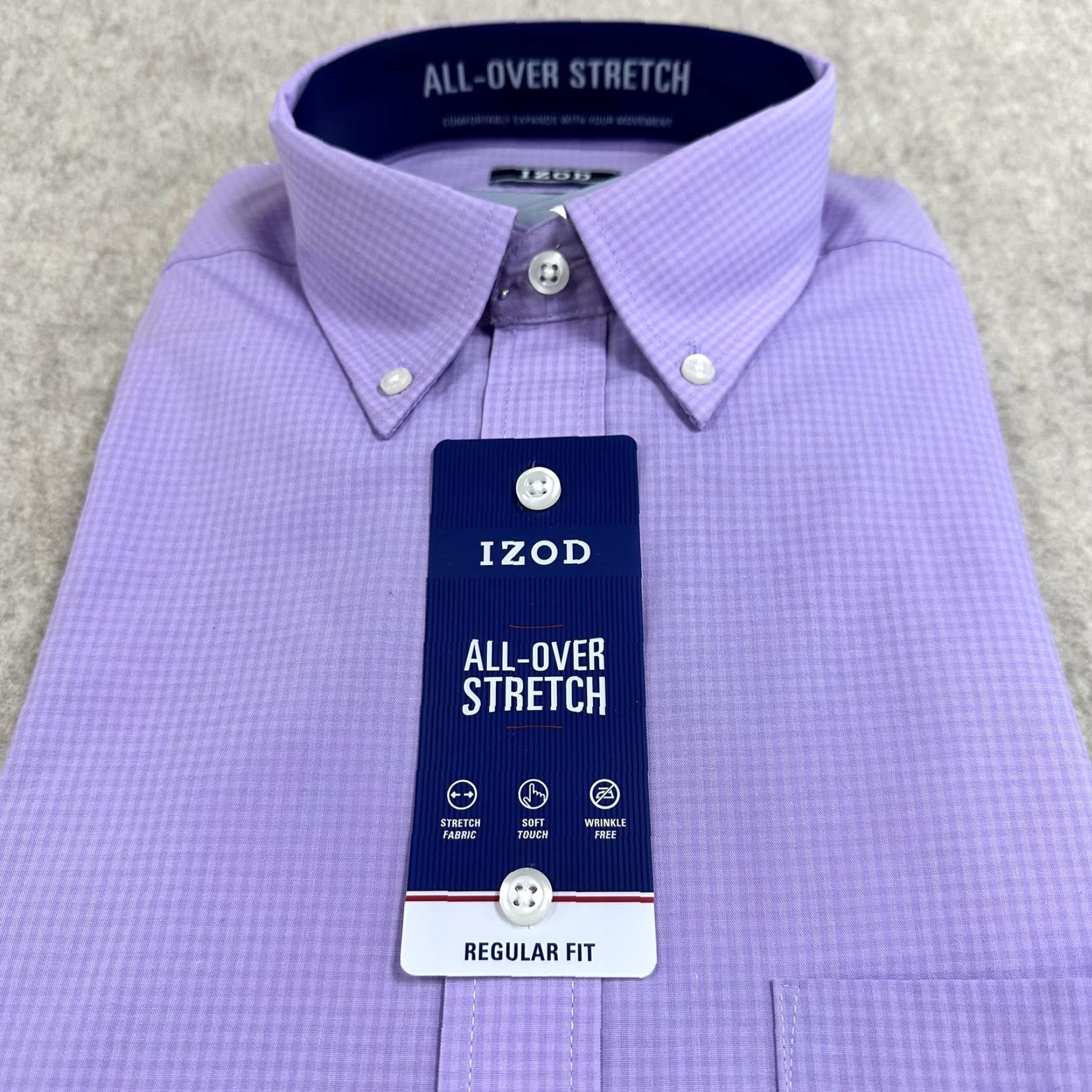 Izod IZOD Shirt Mens Medium Hyacinth Purple All Over Stretch Regular Fit Button Up Shirt Size US M / EU 48-50 / 2 - 2 Thumbnail