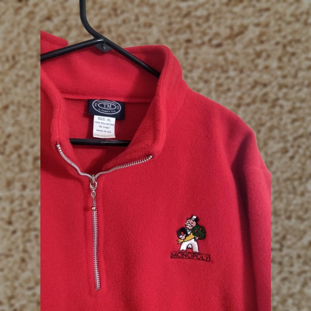 Parker VINTAGE Monopoly Man Parker Bros USA Red Fleece Pullover Jacket - Men's XLarge Size US XL / EU 56 / 4 - 1 Thumbnail