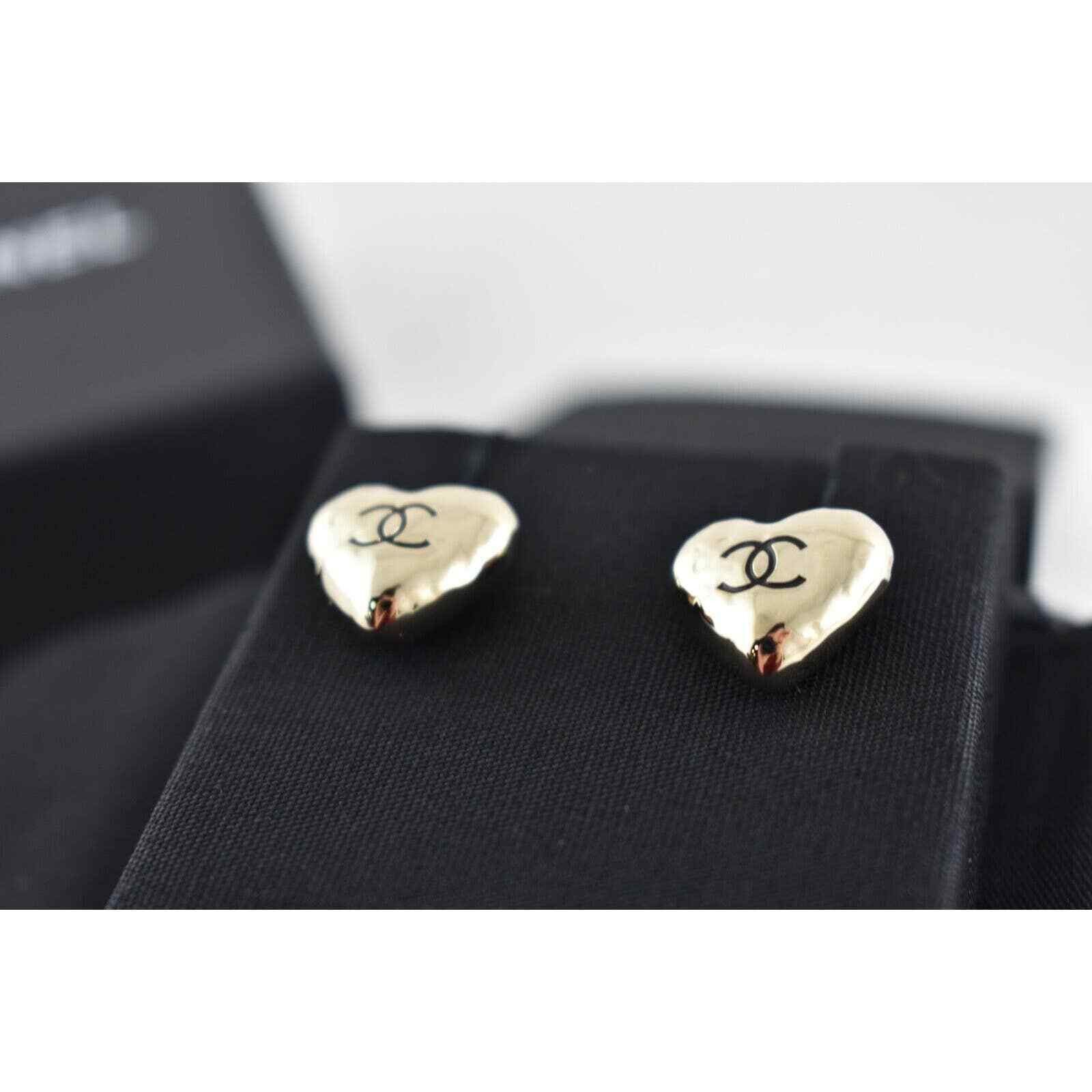 Chanel Chanel 22C Heart Shape Gold Black Statement Stud Earrings Size ONE SIZE - 7 Thumbnail