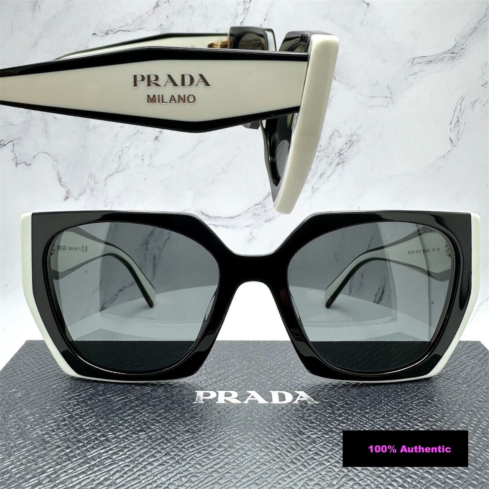 Prada New Prada Sunglasses Womens Black White Symbole Logo Size ONE SIZE - 21 Thumbnail