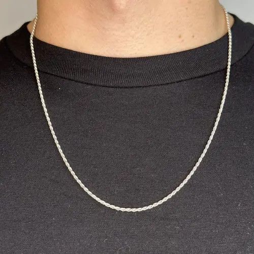 VIBE Silver Chain Solid .925 Silver Rope Chain 2mm 22 Inches Size ONE SIZE - 1 Thumbnail