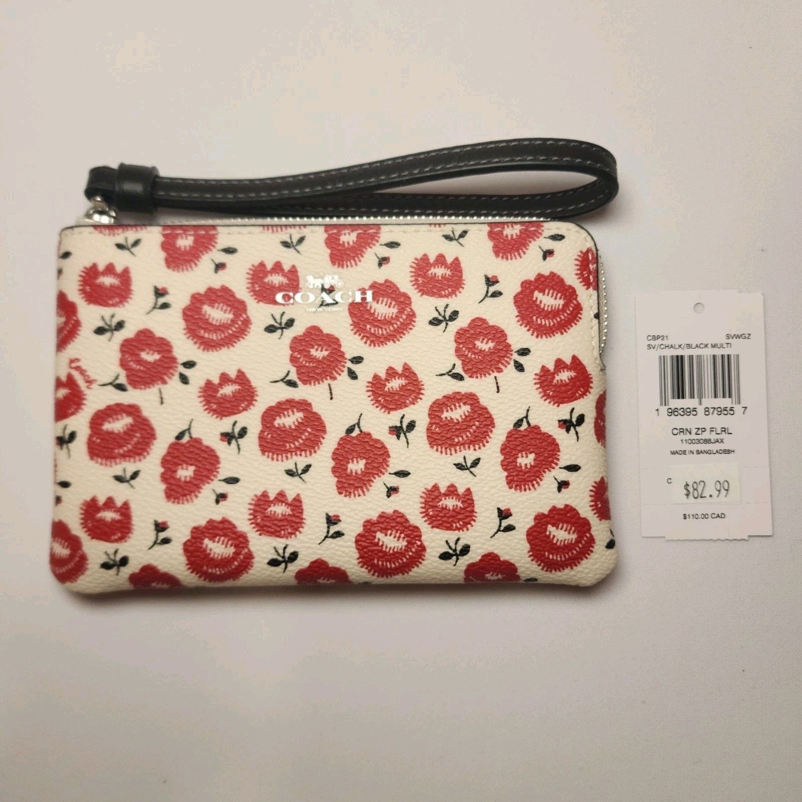 Coach Corner Zip Wristlet Floral Print Chalk Multi CBP21