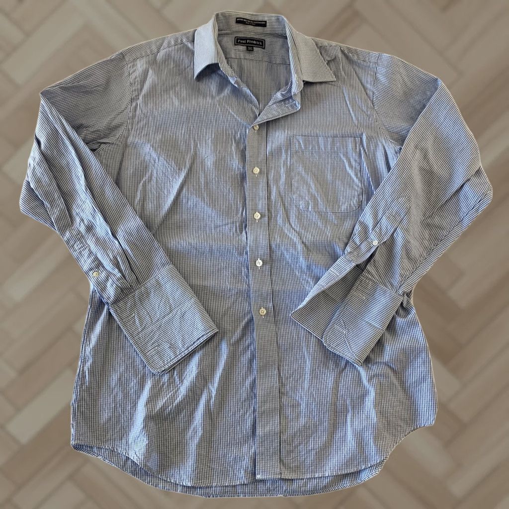 Vintage Paul Fredrick Long Sleeve Plaid Button Front Shirt Men's Size 16 34 Blue Size US L / EU 52-54 / 3 - 1 Thumbnail