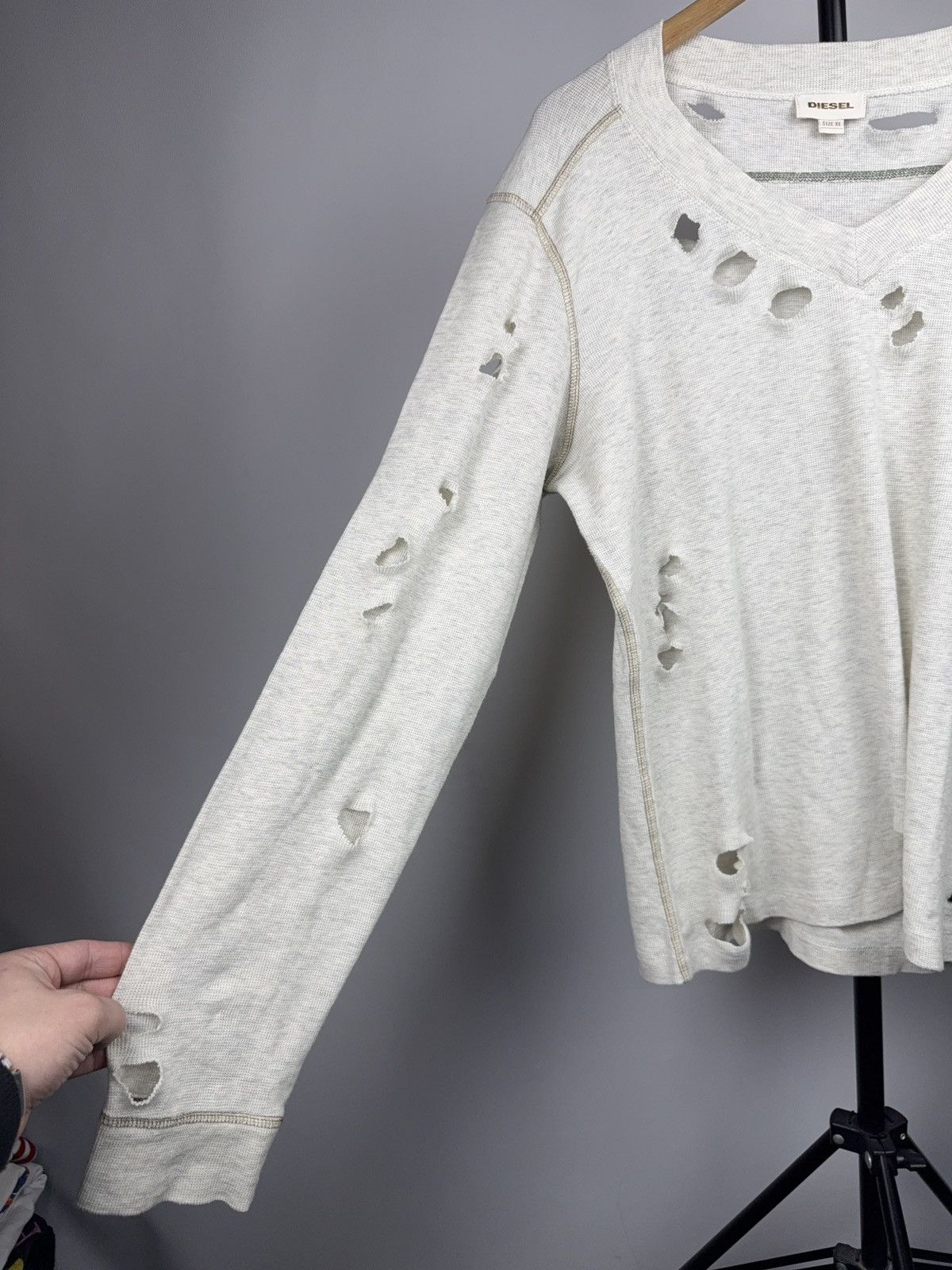 Diesel Diesel Y2K Avant Garde Distressed Thermal V-Neck Longsleeve Size US L / EU 52-54 / 3 - 8 Thumbnail