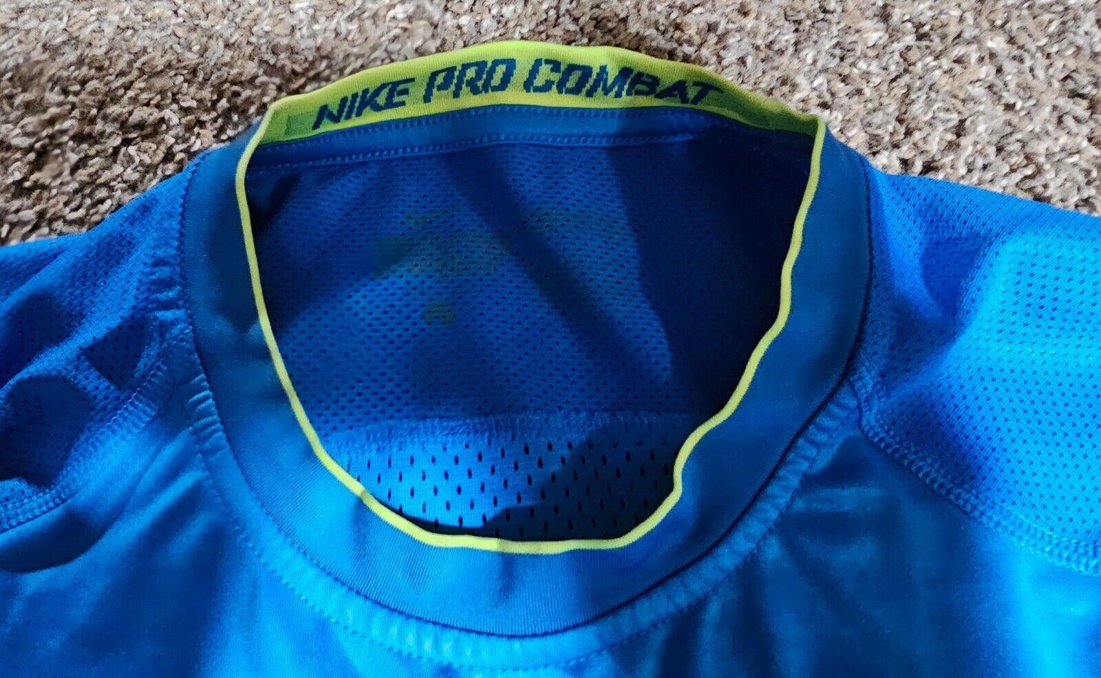 Nike Nike Pro Combat Shirt Mens L Blue Drifit Short Sleeve Fitted Size US L / EU 52-54 / 3 - 4 Thumbnail