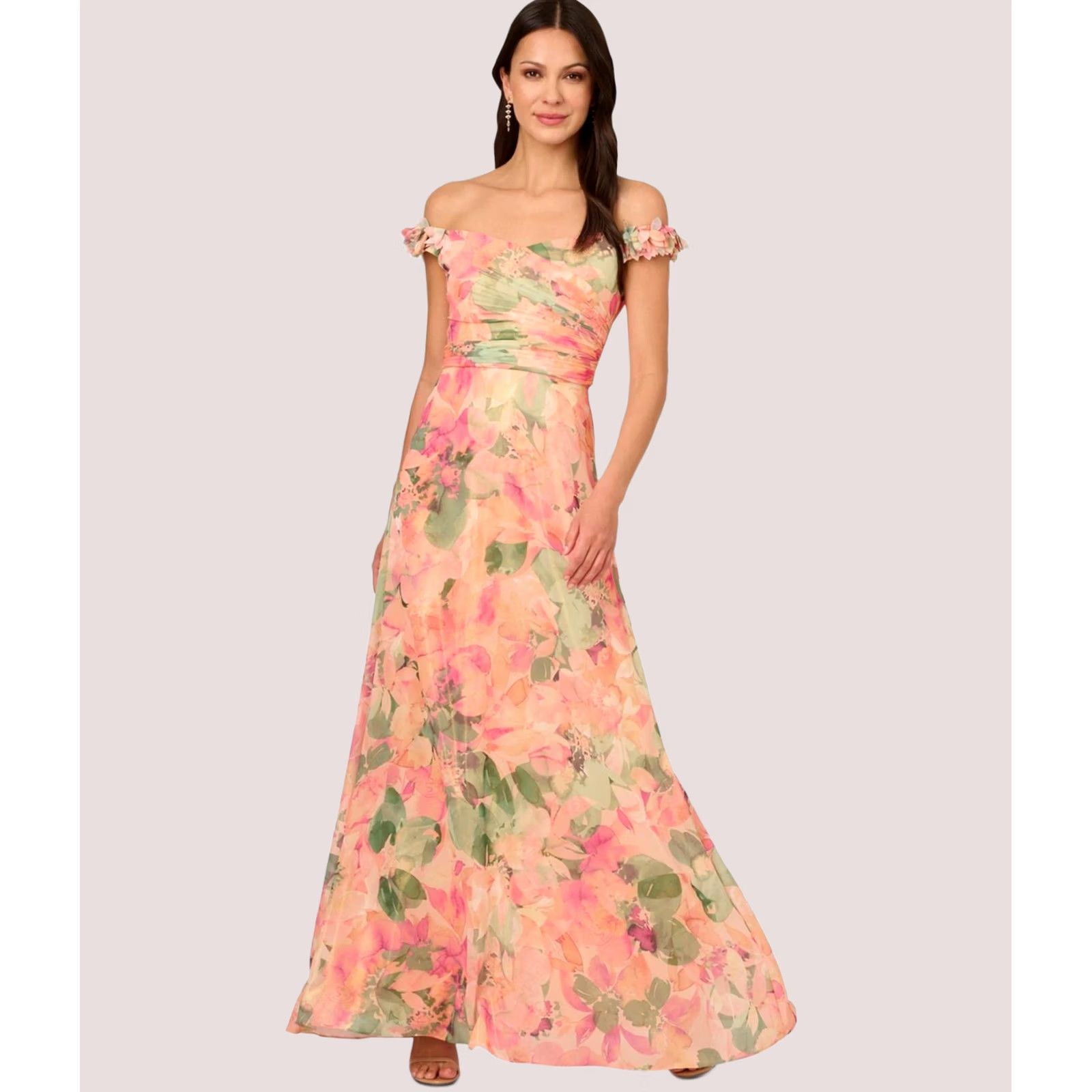 Adrianna Papell Adrianna Papell Womens Floral Off-Shoulder Dress blushmulti Size 6 Size M / US 6-8 / IT 42-44 - 1 Thumbnail