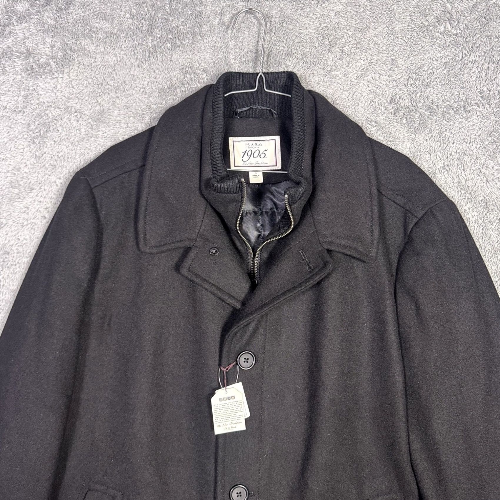 Jos. A. Bank VINTAGE Jos A Bank Overcoat Mens L 1905 Full Zip Peacoat Quilted Wool New w/ Tags Black Wool Long Coat Mens Size US L / EU 52-54 / 3 - 3 Thumbnail