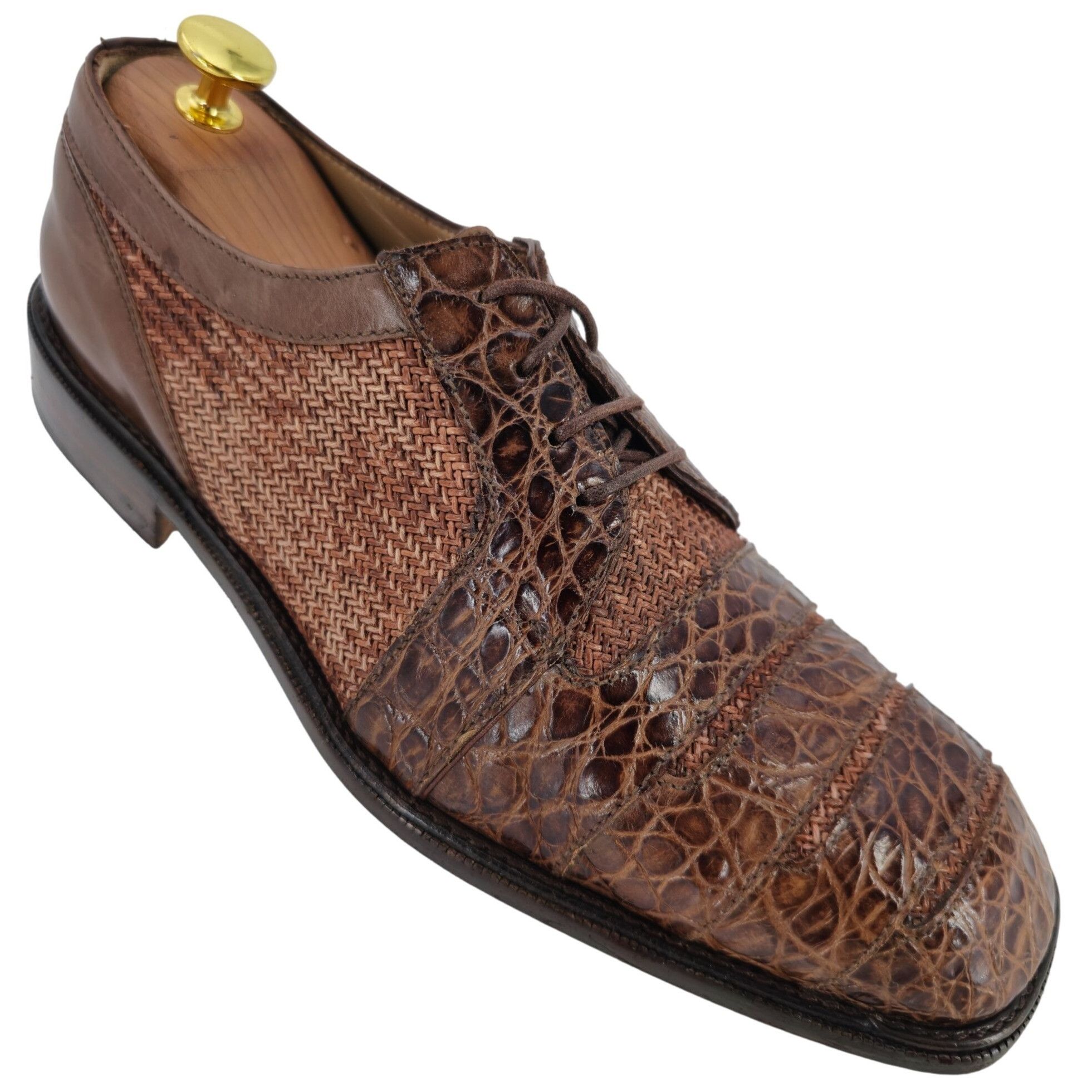 Vintage R. Martegani Italy Exotic Alligator and Woven Fabric Brown D Size US 9.5 / EU 42-43 - 1 Thumbnail