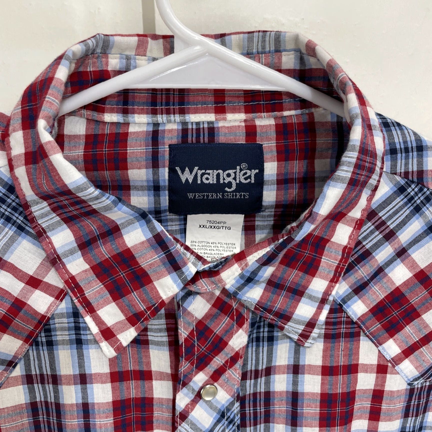 Wrangler Wrangler Shirt 2XL Red Blue White Plaid Western Rodeo Pearl Snap Button Cowboy Shirt Mens 2XL Red Plaid Western Wear Wrangler Size US XXL / EU 58 / 5 - 3 Thumbnail