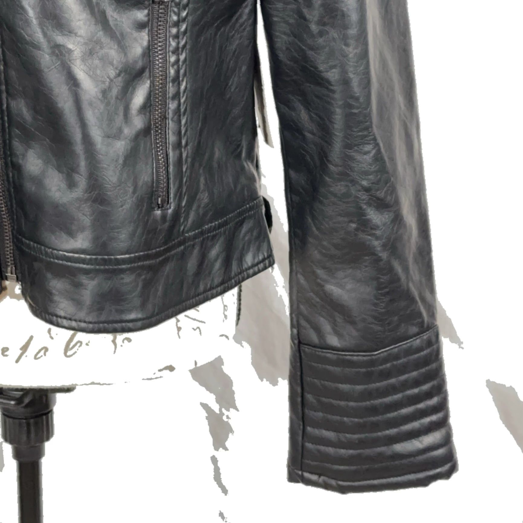 Vintage Maralyn & Me Black Moto Jacket Juniors Extra Large Faux Leather Rockabilly Biker Cropped Short Jacket Style Motorcycle Coat for Women Size XL / US 12-14 / IT 48-50 - 3 Thumbnail