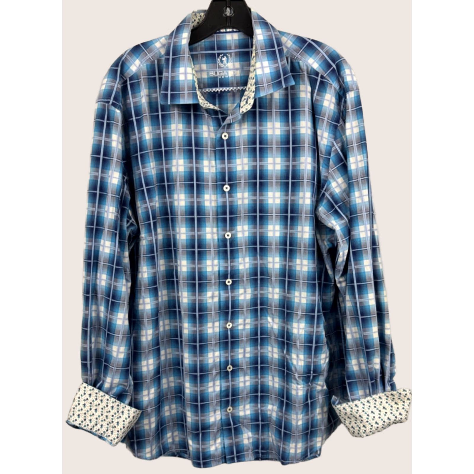BUGATCHI VINTAGE Bugatchi Uomo Shaped Fit Shirt Button Up Mens XXL Flip Cuff Blue Plaid L/S Party Size US XXL / EU 58 / 5 - 1 Thumbnail