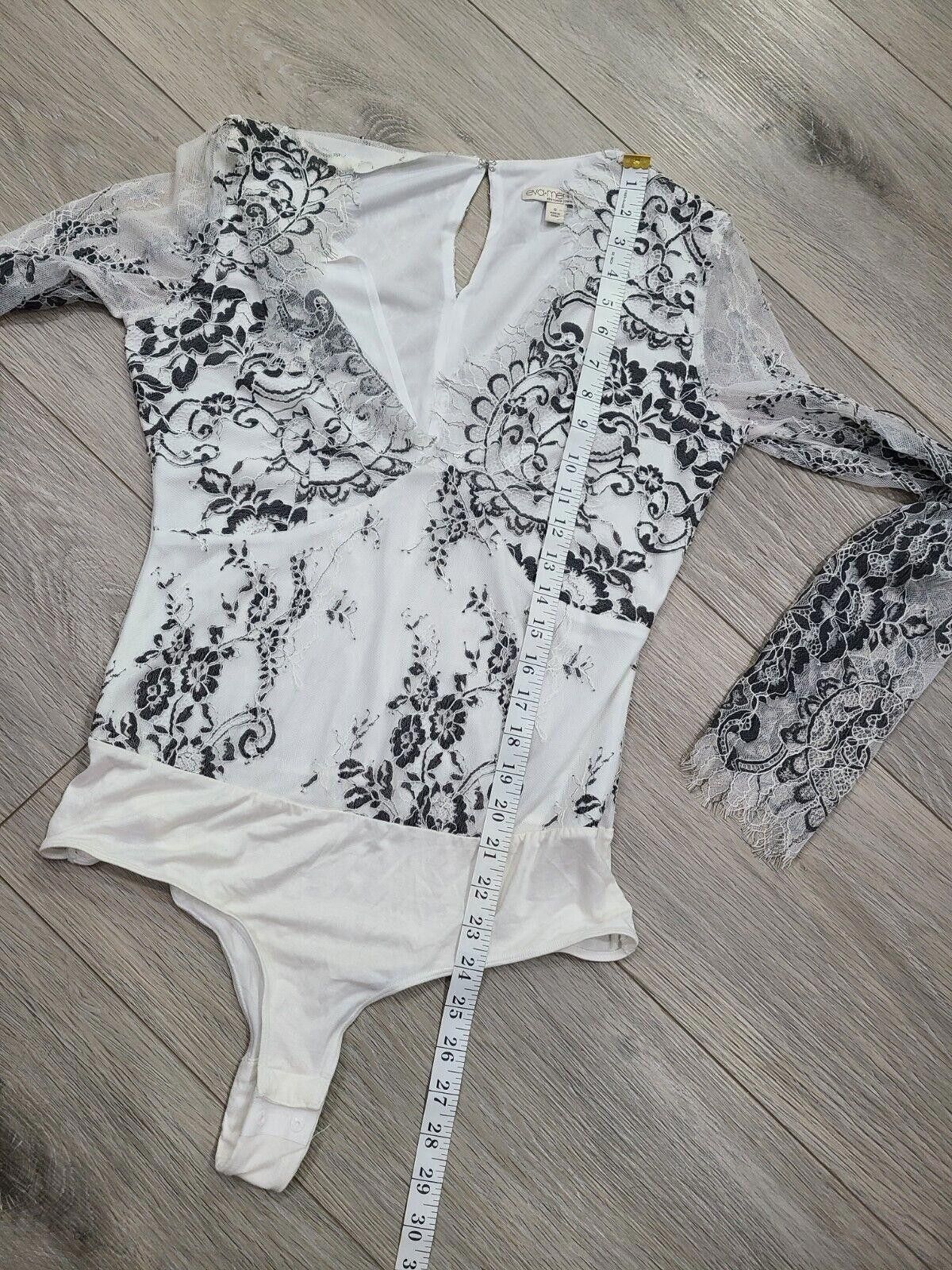 Designer Eva Mendes Bodysuit Top Small White Black Lace V Neck Size S / US 4 / IT 40 - 9 Thumbnail