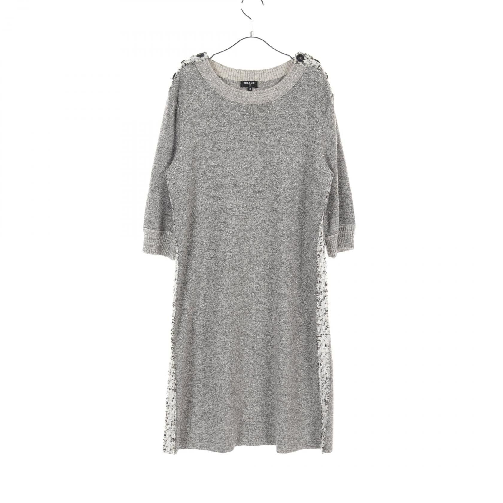 Chanel Chanel Knit Dress Wool Gray Tweed Trim Rame Size ONE SIZE - 1 Thumbnail