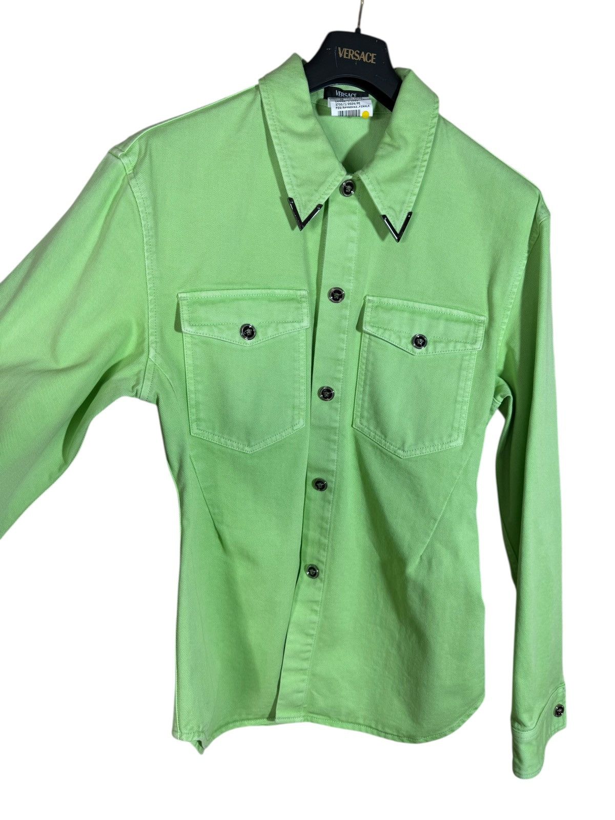 Versace Versace Lime Green Denim Shirt Jacket with Metal Details Size US M / EU 48-50 / 2 - 8 Thumbnail