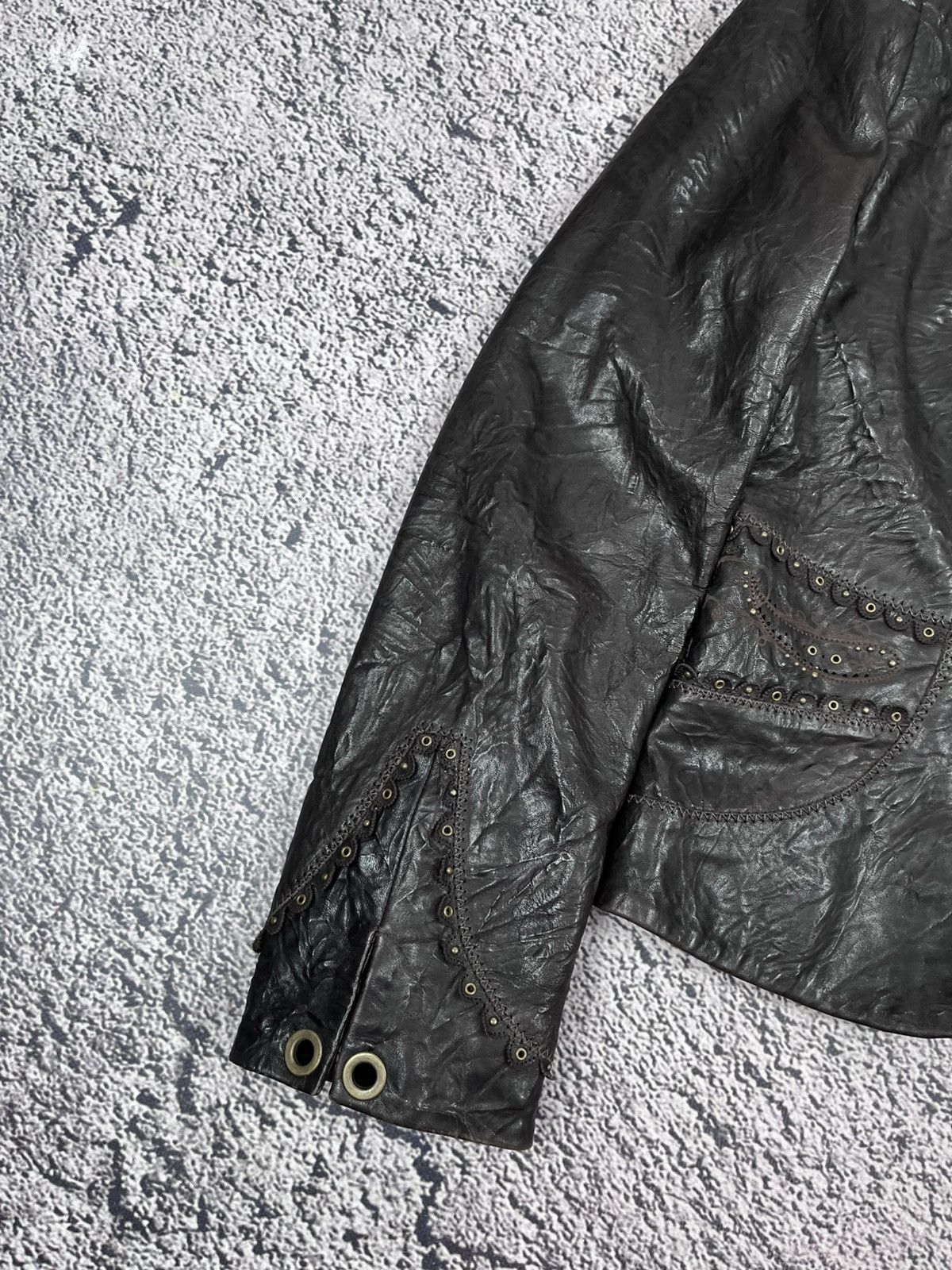 Leather Vintage Distressed Crinkled Leather Jacket Studded Y2K Size XS / US 0-2 / IT 36-38 - 5 Thumbnail