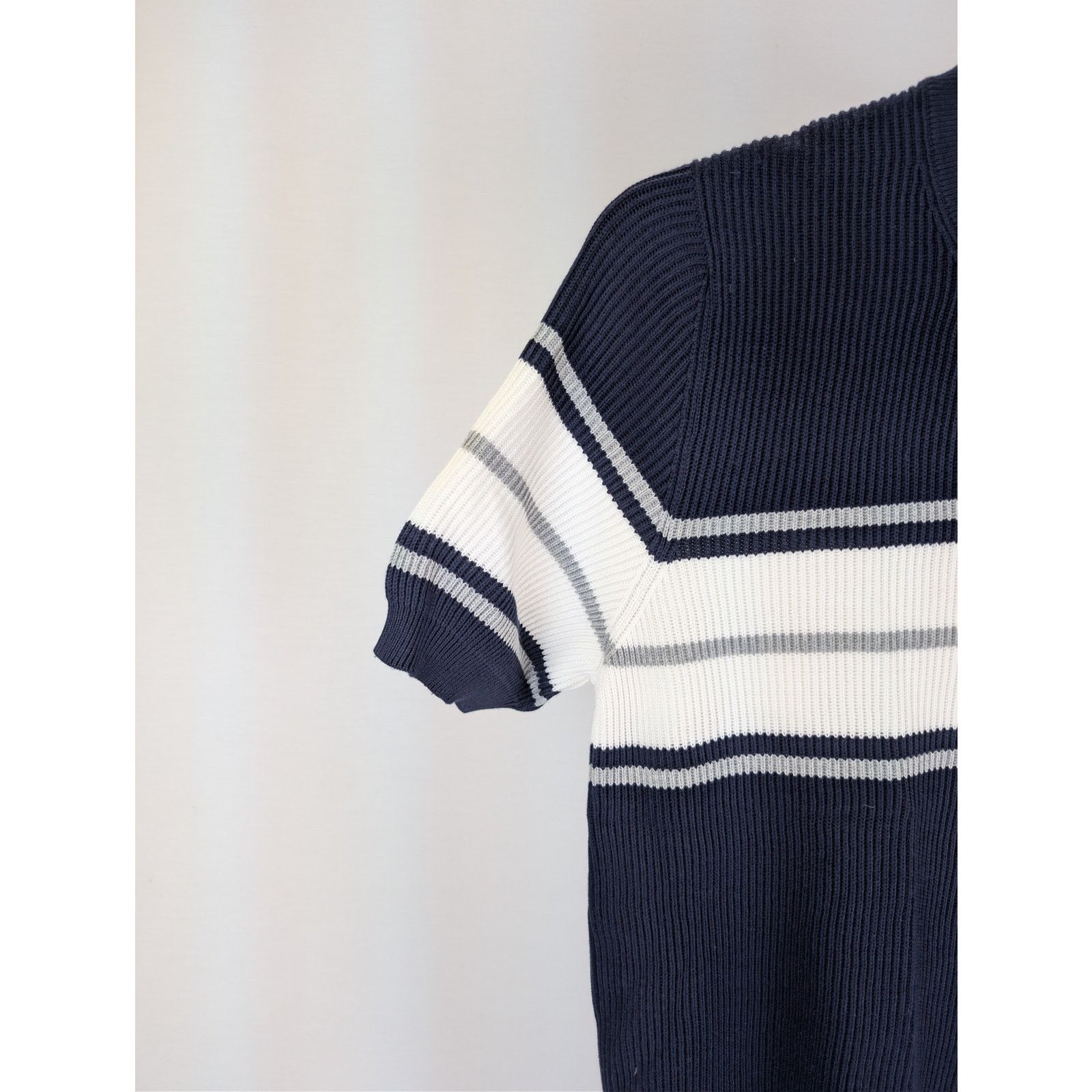 Brunello Cucinelli o1rshd1 CC20 Short-Sleeve Striped Crewneck Sweater navy blue Size US M / EU 48-50 / 2 - 6 Thumbnail