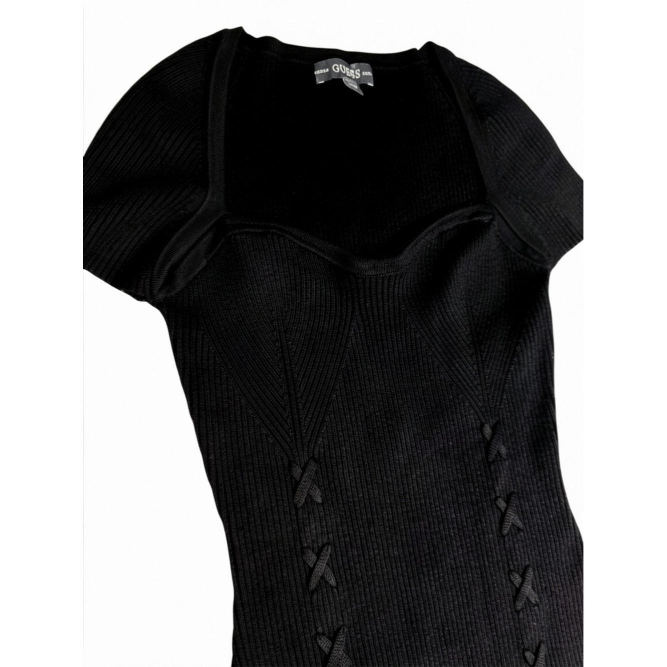 Guess NWT New GUESS Margot Cap Sleeve Ribbed Knit Midi Black Dres Size S / US 4 / IT 40 - 9 Thumbnail