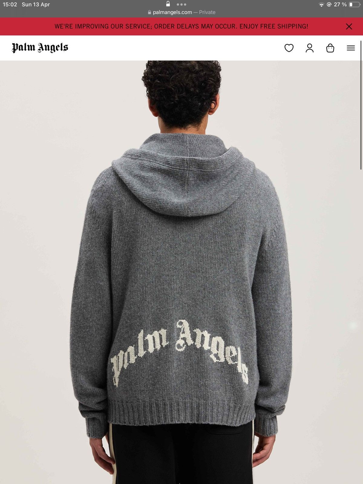 Palm Angels Palm angels curved logo knit hoodie Size US L / EU 52-54 / 3 - 4 Thumbnail