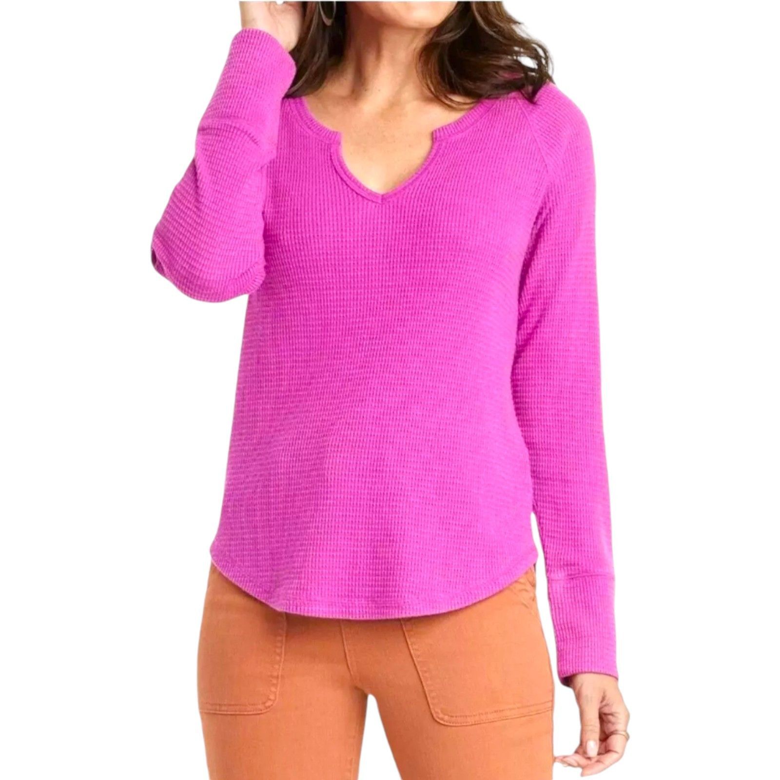 Other Knox Rose - Women's Long Sleeve Notch Neck Thermal Top - Pur Size M / US 6-8 / IT 42-44 - 1 Thumbnail