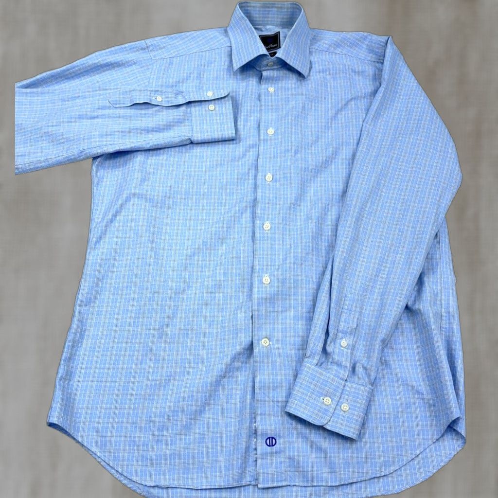 David Donahue David Donahue Shirt Men 16 1/2 36 Blue Plaid Button-Up Slim Casual Adult Size US L / EU 52-54 / 3 - 1 Thumbnail