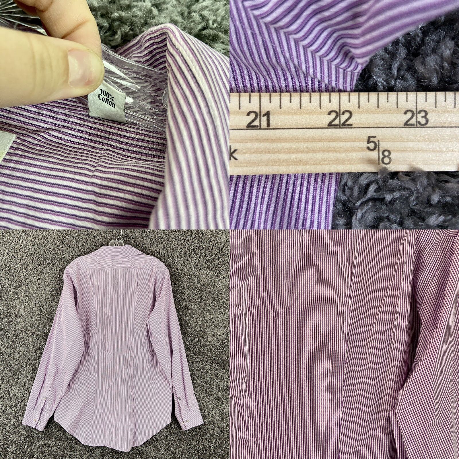 Calvin Klein VINTAGE Calvin Klein Dress Shirt Mens 17 Slim Long Sleeve Purple Stripe Shirt 17 Purple Mens Size 46R - 8 Thumbnail