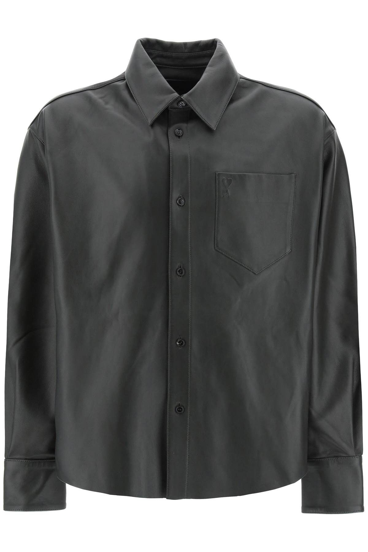 image of Ami Alexandre Matiussi Nappa Leather Overshirt in Olive Fonce, Women's (Size Medium)