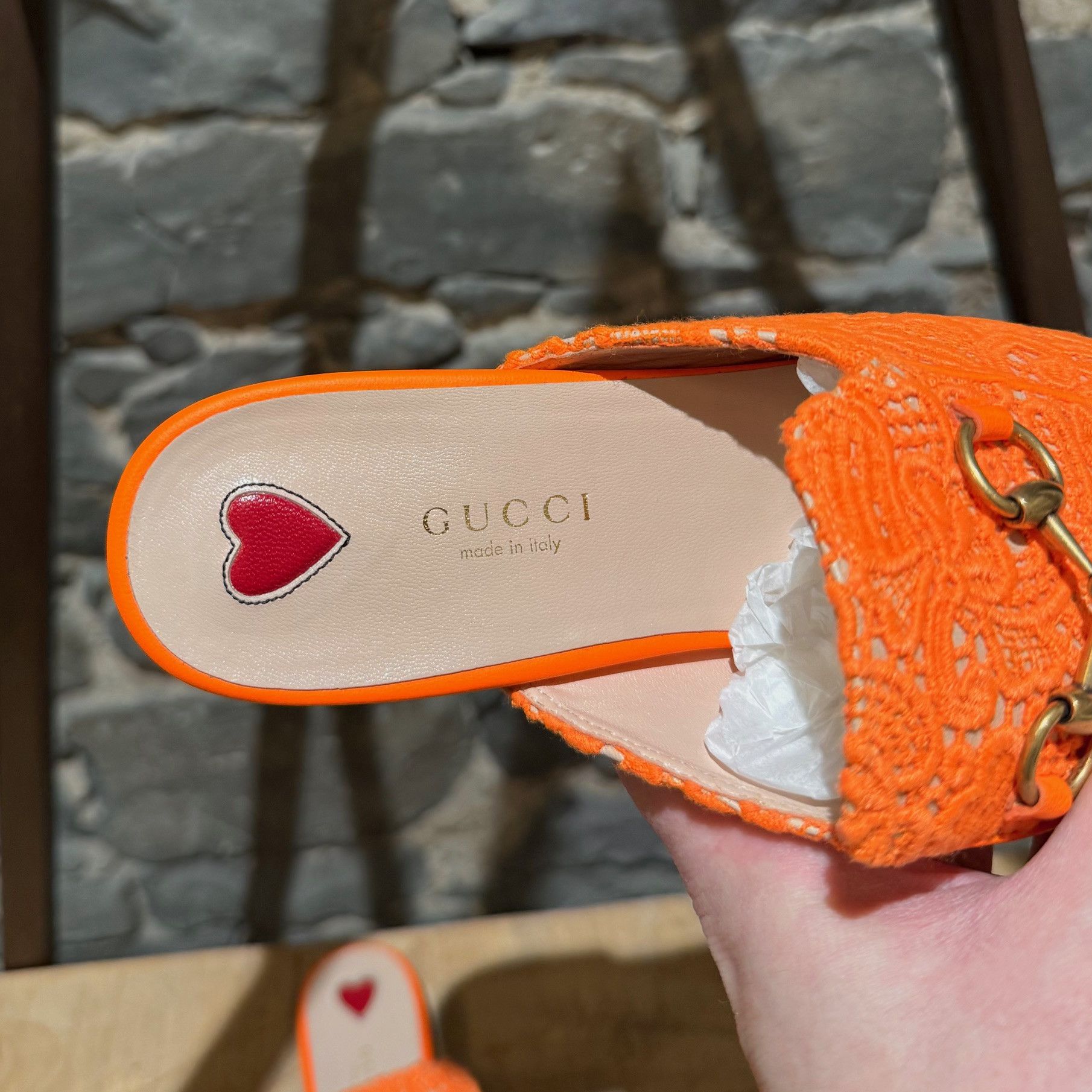 Gucci Gucci Neon Orange Lace Princetown Slippers Size US 7.5 / IT 37.5 - 5 Thumbnail