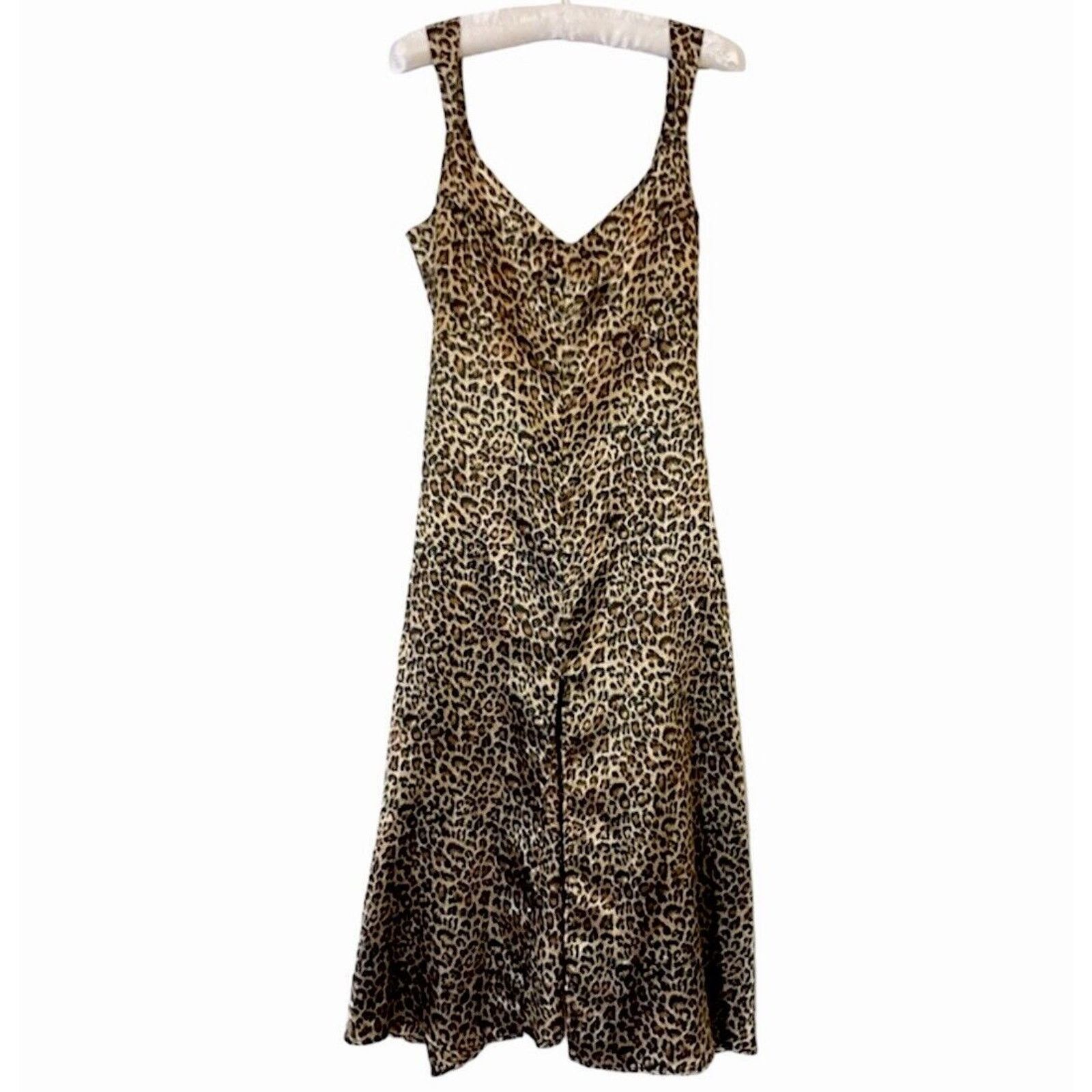 Other Dance & Marvel Tan Black Satin Cheetah V-Neck Midi Dress L Size L / US 10 / IT 46 - 1 Thumbnail
