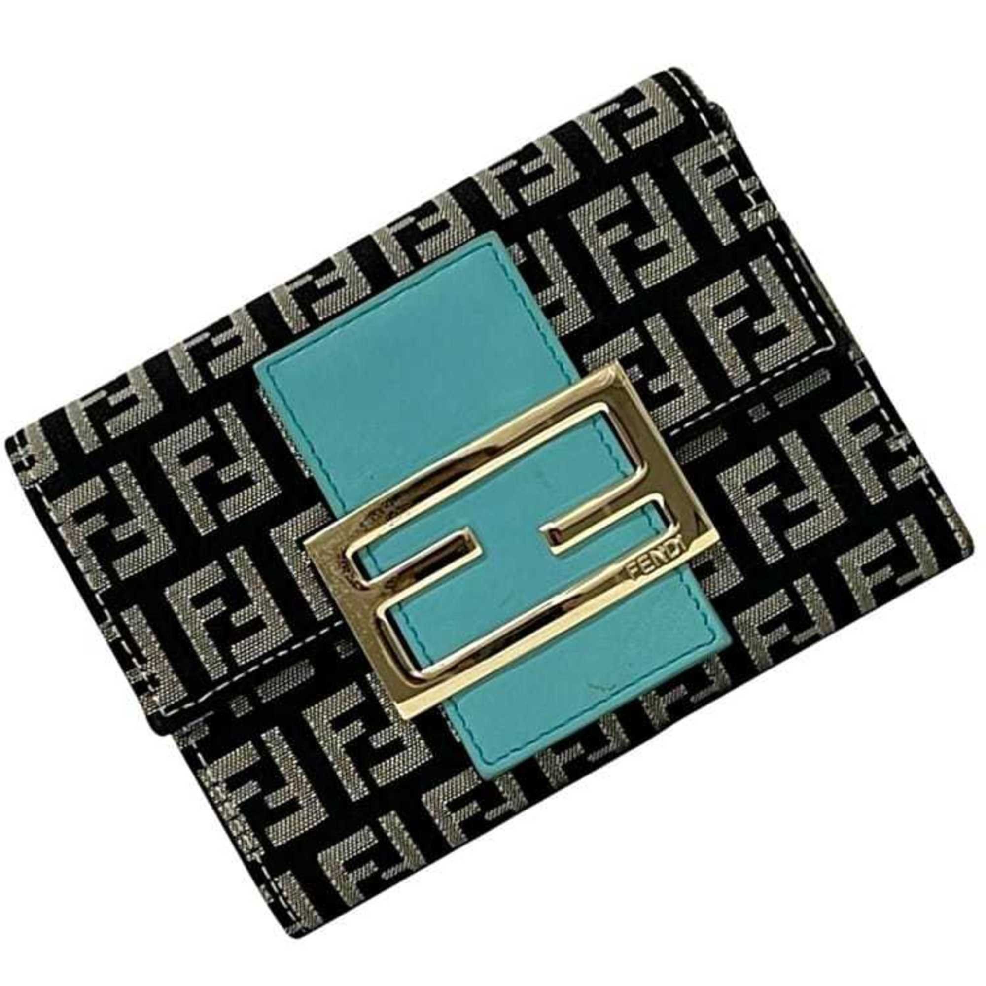 Fendi Fendi Tri-fold Wallet ec-24804 Blue Black Zucchino 8M0023 Canvas Leather 2289 028 FENDI FF Light Compact Men's Women's Size ONE SIZE - 1 Thumbnail