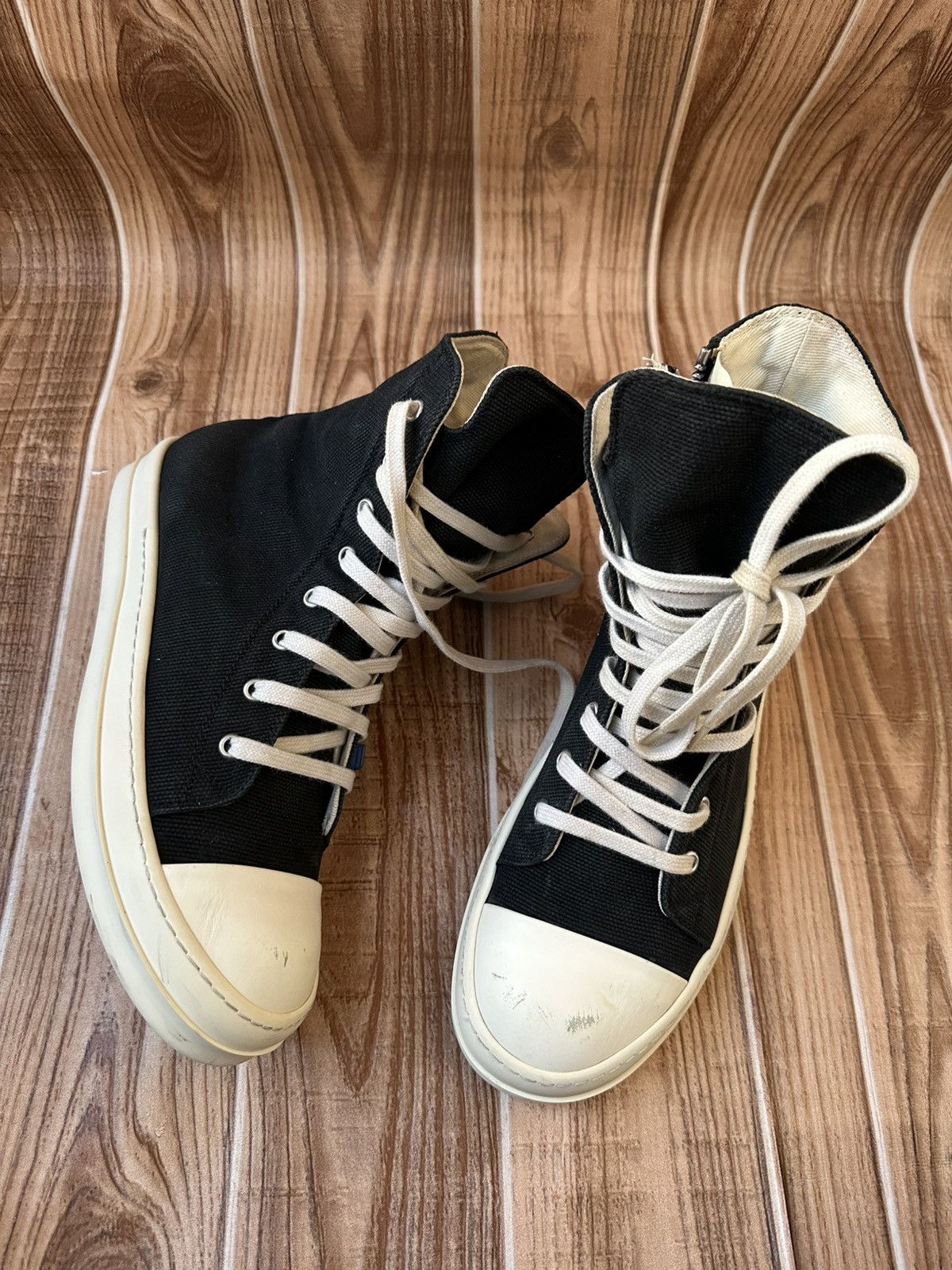 Rick Owens Rick Owens DRKSHDW Canvas Ramones Embroidered Logo Hightops Size US 7.5 / EU 40-41 - 12 Thumbnail