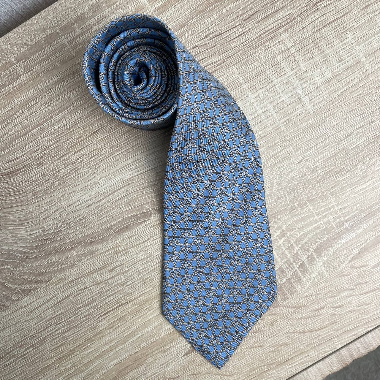Hermes Hermes Paris Silk Tie 5338 TA Chains Blue Size ONE SIZE - 2 Thumbnail