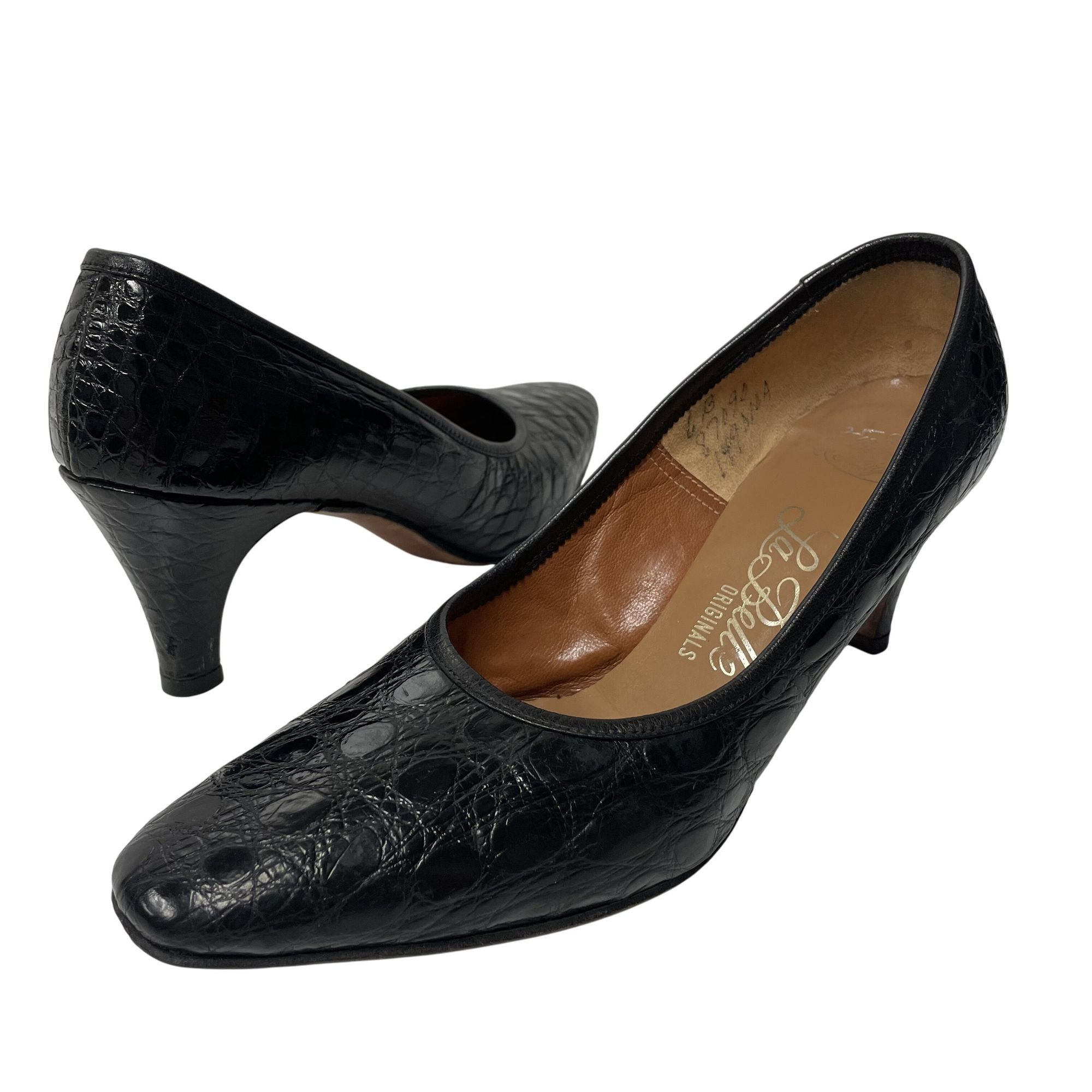 Other Vintage 60's La Belle Women Black Genuine ALLIGATOR Skin Hee Size US 6 / IT 36 - 2 Thumbnail