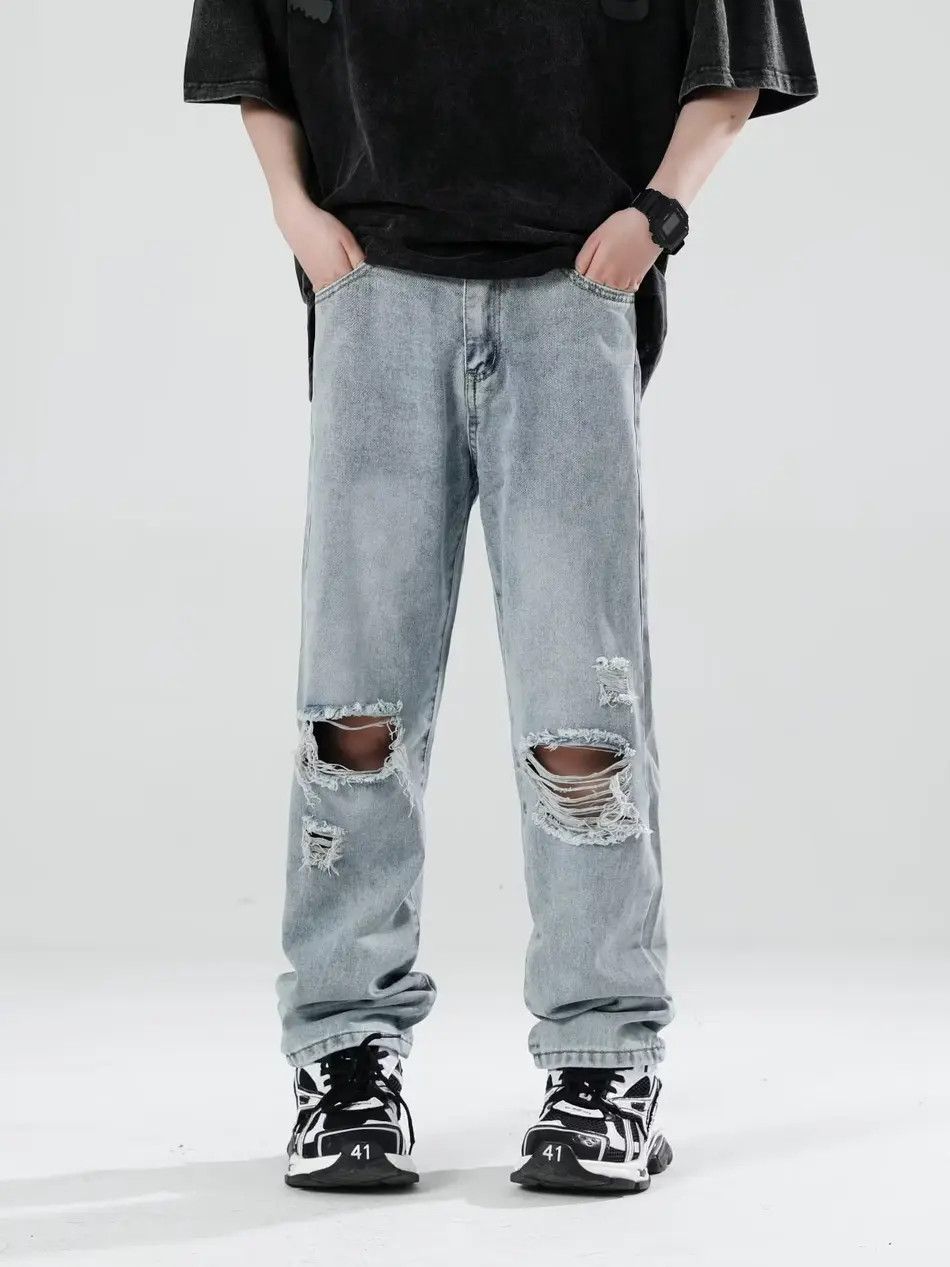 Japanese Brand Retro loose ripped straight leg jeans Size US 28 / EU 44 - 1 Thumbnail