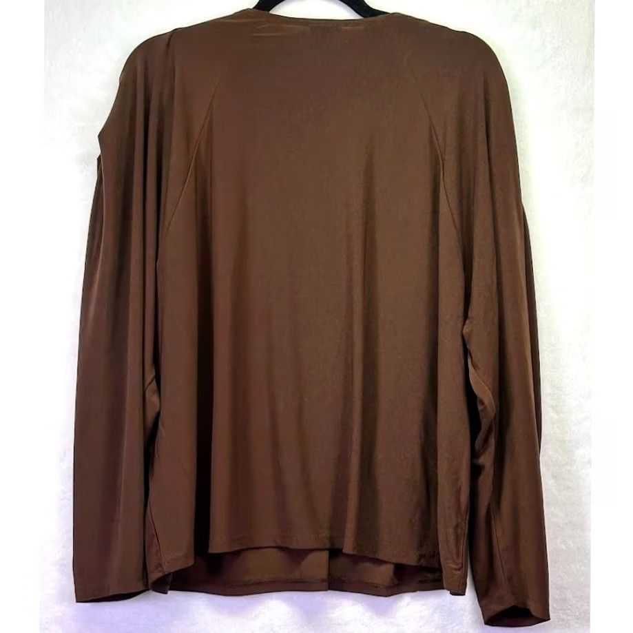 Express Express Blouse Shirt Womens XL Brown V-Neck Long Sleeve Pleated Shoulder Top Size XL / US 12-14 / IT 48-50 - 4 Thumbnail
