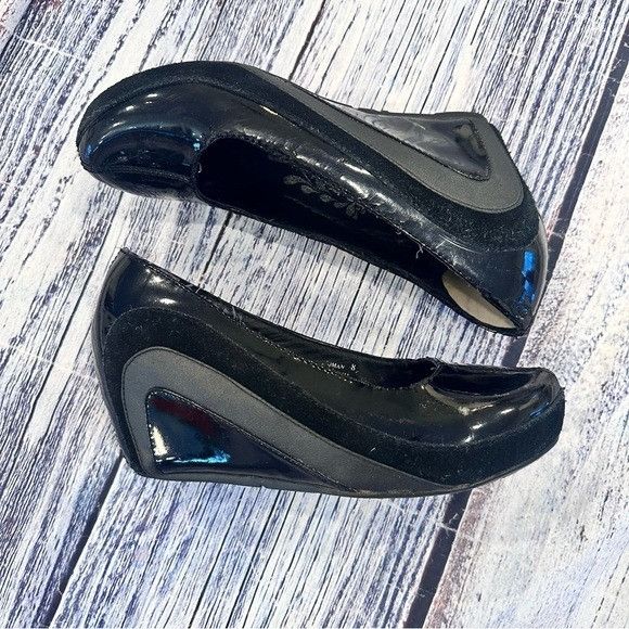 Other Jump Shiny Black Wedge Shoes Size US 8 / IT 38 - 2 Thumbnail