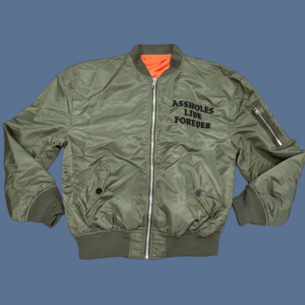 Olive EUC A**holes Live Forever Reversible Bomber Jacket Green/Orange Size M Size US M / EU 48-50 / 2 - 1 Thumbnail