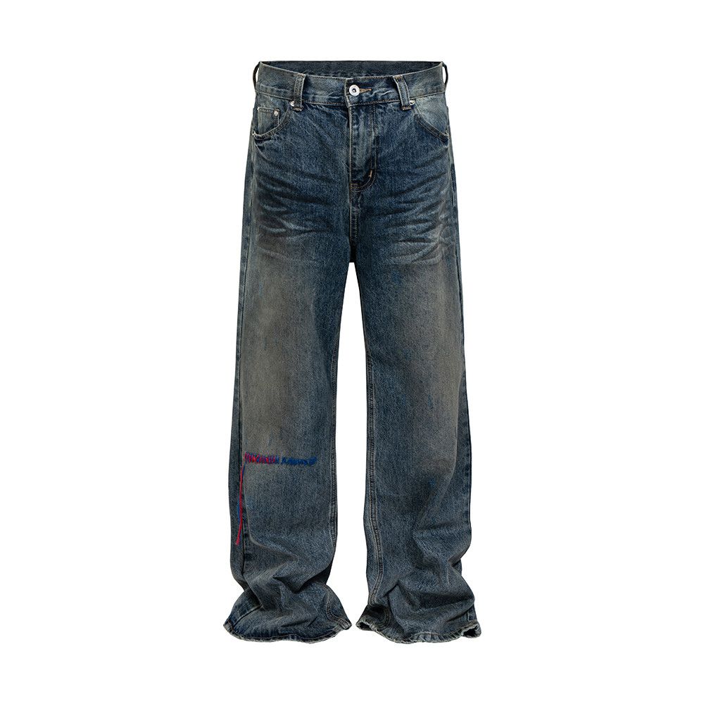 Jean × Vintage Distressed Washed Dirty Frayed Baggy Size US 32 / EU 48 - 1 Thumbnail