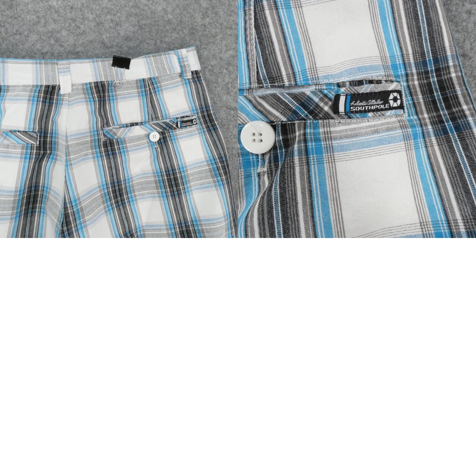 Southpole Southpole Shorts Mens 38 Cargo Flat Front Blue Black White Plaid Size US 38 / EU 54 - 10 Thumbnail