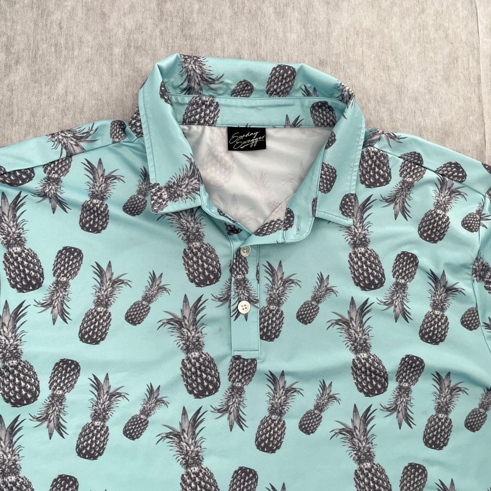 Vintage Sunday Swagger Shirt 2XL Adult Polo Short Sleeve Performance Golf Mens XXL Blue Pineapple Caml?? Size US XXL / EU 58 / 5 - 3 Thumbnail