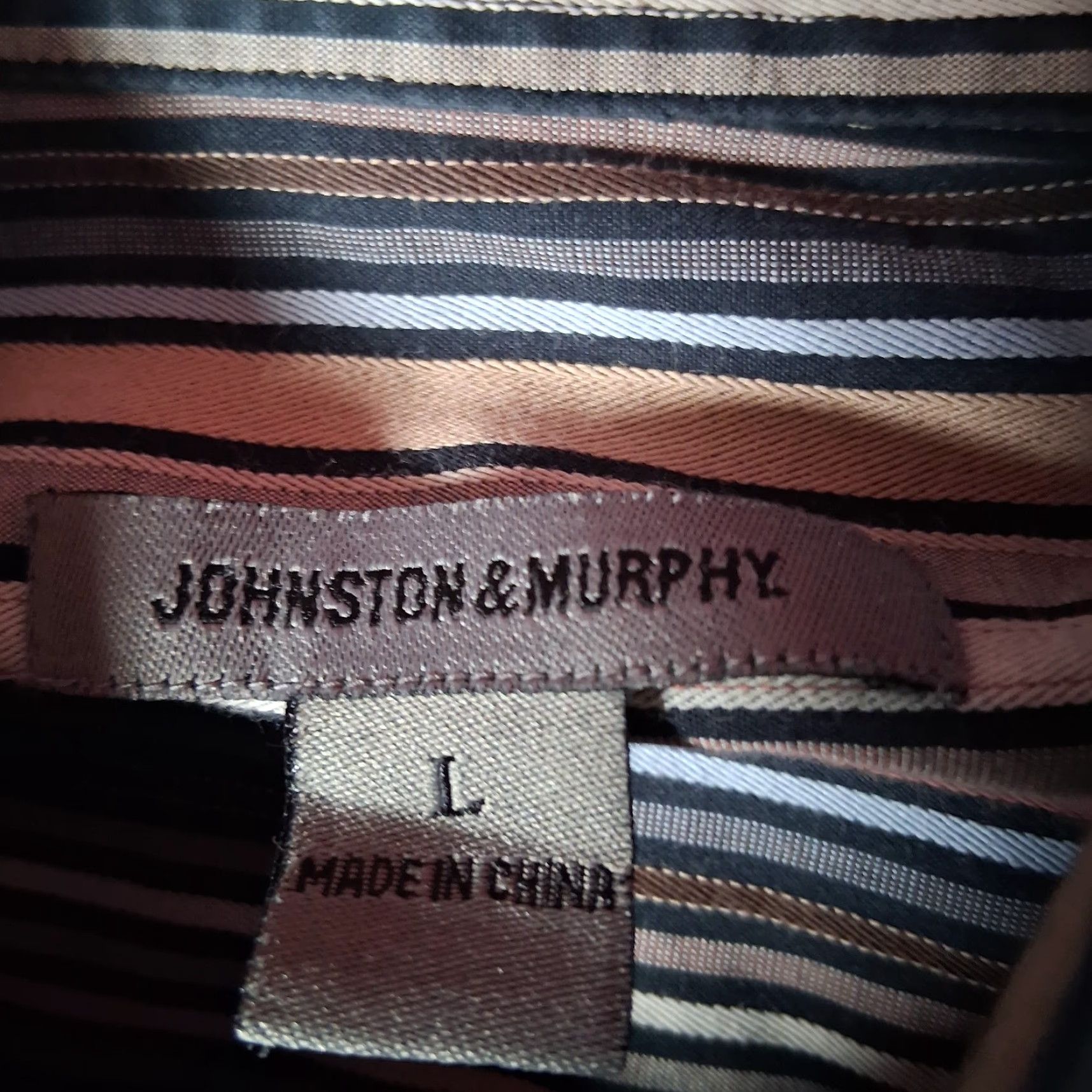 Johnston & Murphy Johnston & Murphy Shirt Men L Long Sleeve Button-Up Beige Gray Striped Multicolor Cotton Woven Collar Spread Classic Dress Shirt Size US L / EU 52-54 / 3 - 6 Thumbnail