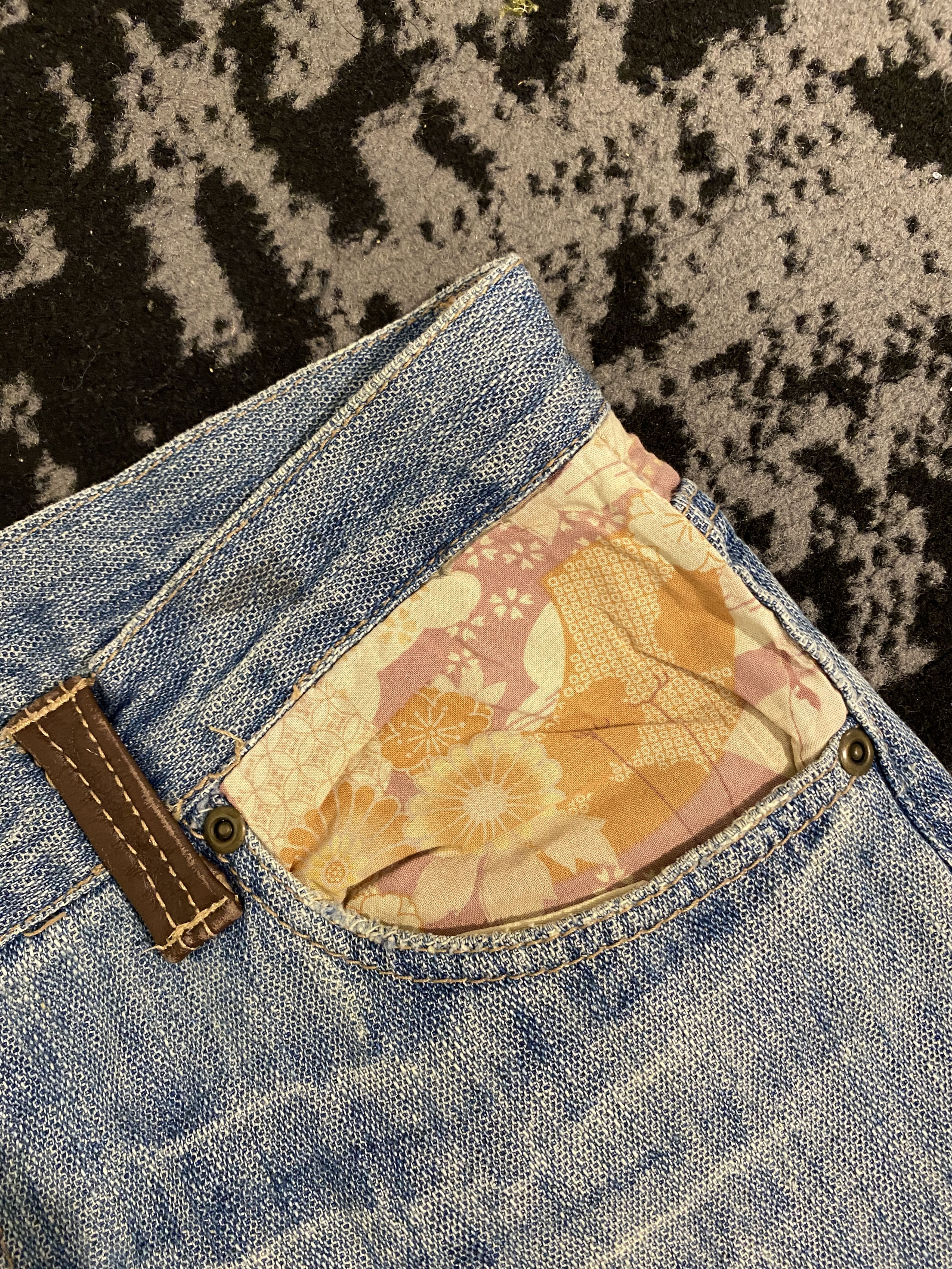 Japanese Brand Floral Patchwork Ripped Denim Vintage Japanese Brand Size US 33 - 7 Thumbnail