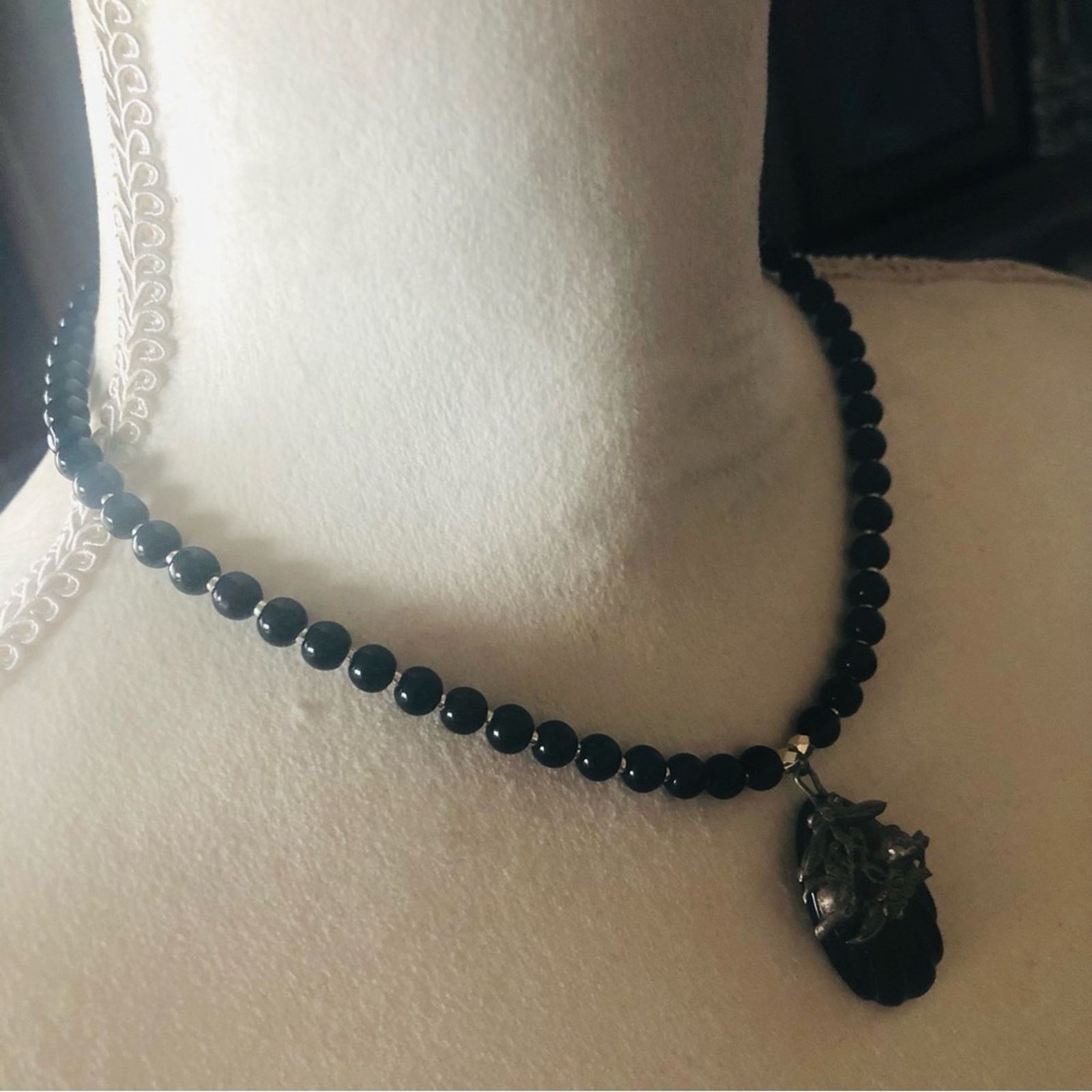 Handmade Handcrafted repurpose black Chalcedony stone Pearl necklace Size ONE SIZE - 3 Thumbnail