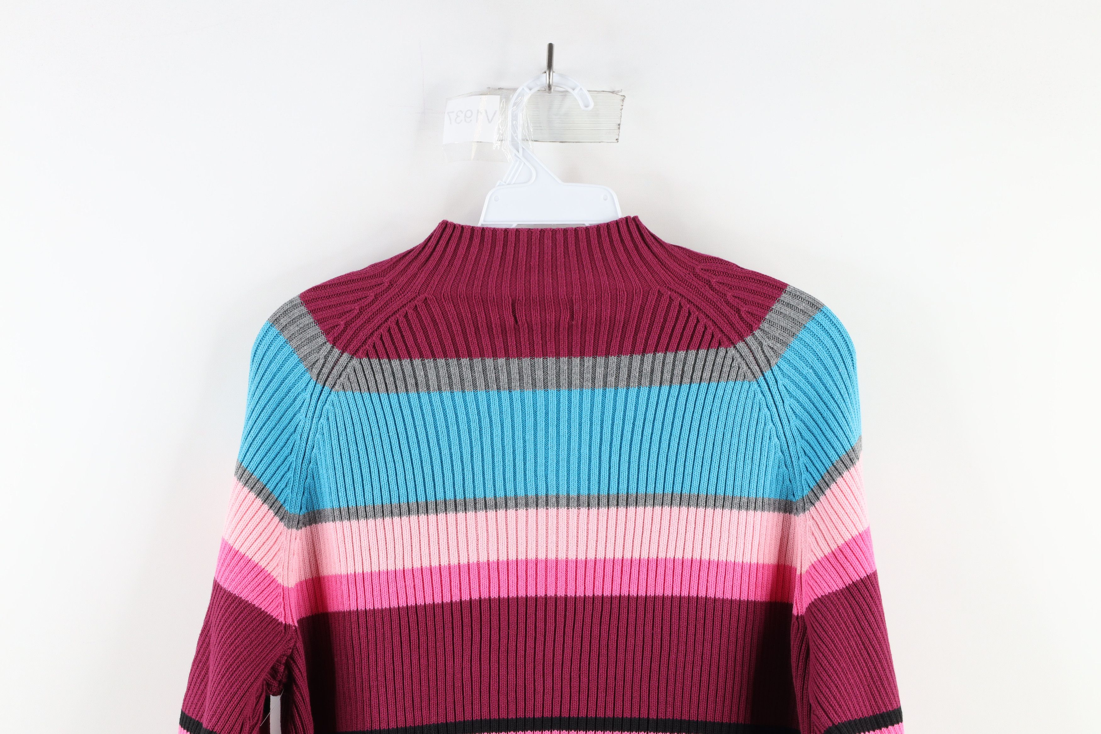 Vintage Vintage 90s Streetwear Striped Ribbed Knit Mock Neck Sweater Size XL / US 12-14 / IT 48-50 - 8 Thumbnail