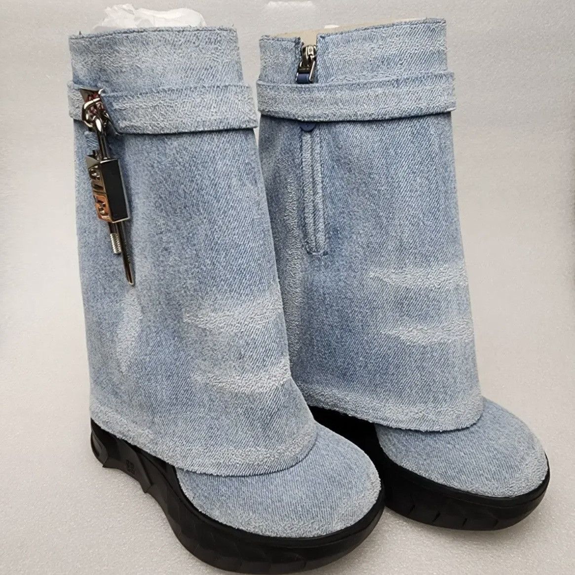 Givenchy Givenchy Shark Lock Biker Ankle Boots in Denim Size US 6 / IT 36 - 1 Thumbnail