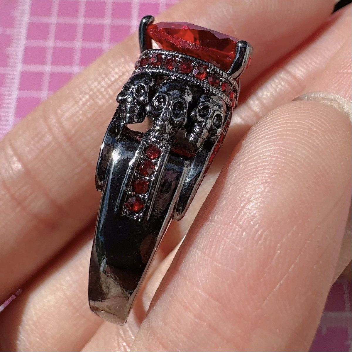 Designer Ed Force red diamond crystal paved black tone skeleton Size ONE SIZE - 6 Thumbnail