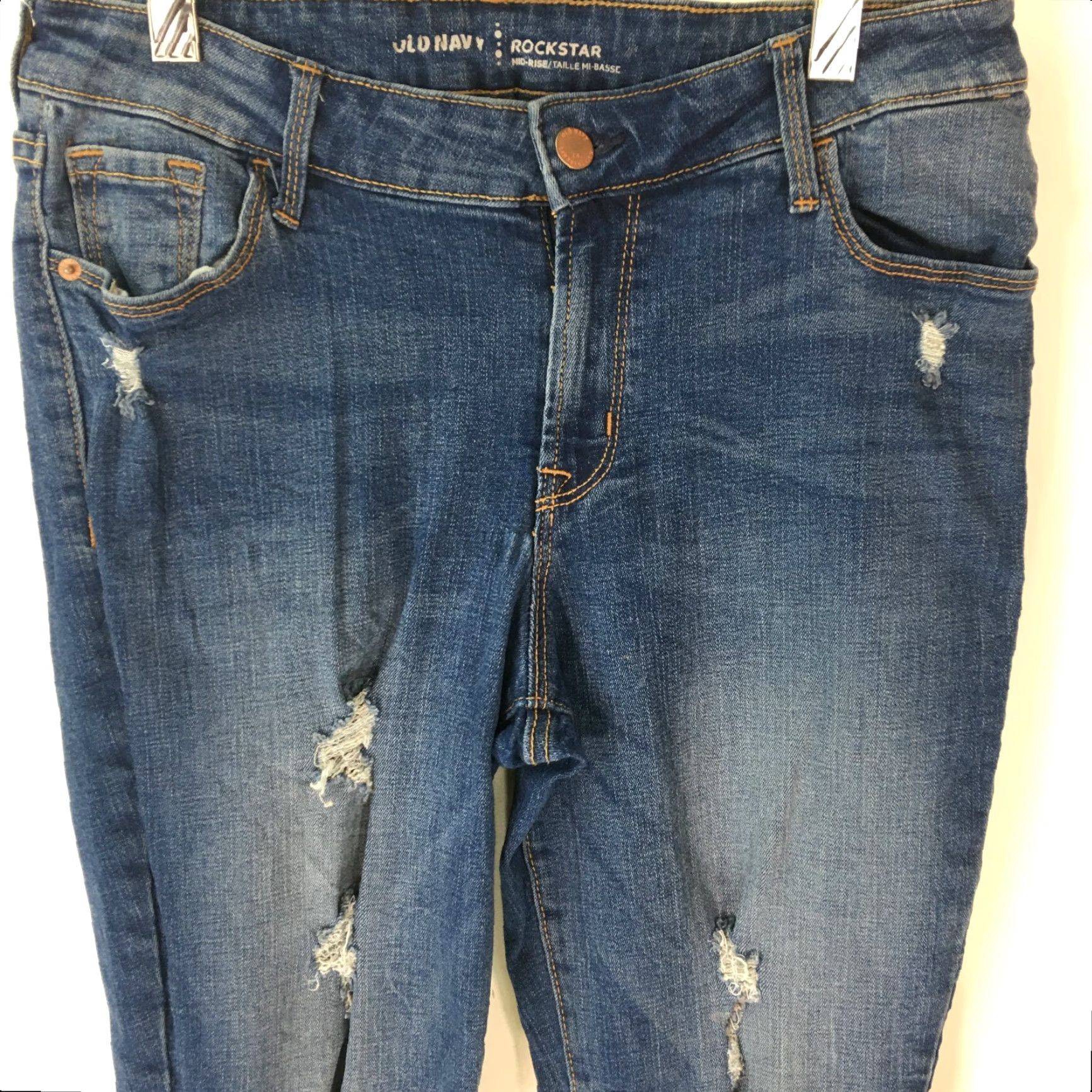 Old Navy Old Navy Rockstar Jeans Woman Distressed Ankle Blue Denim SZ 10 Regular Rise Low 30 In Inseam 29 in Belt Loops 5-Pocket Zipper Closure Jeans Size 32" / US 10 / IT 46 - 2 Thumbnail