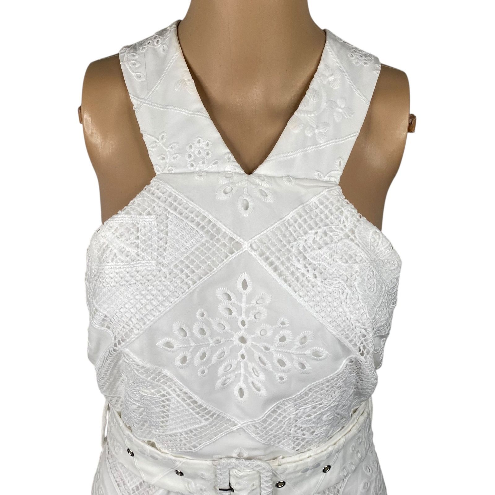 Anthropologie Ciebon Braylee White Eyelet Belted High Neck Dress SZ S Size S / US 4 / IT 40 - 5 Thumbnail