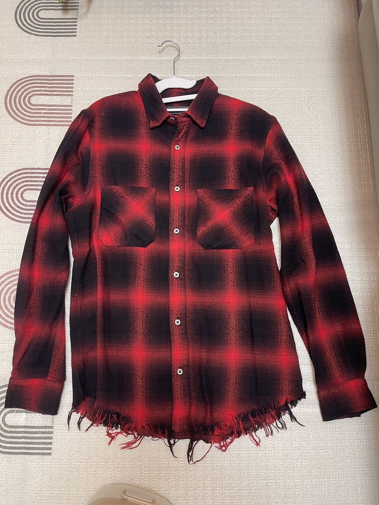 image of Amiri Black/red Plaid Highlight Flannel Button Down Shirt Size S, Men's