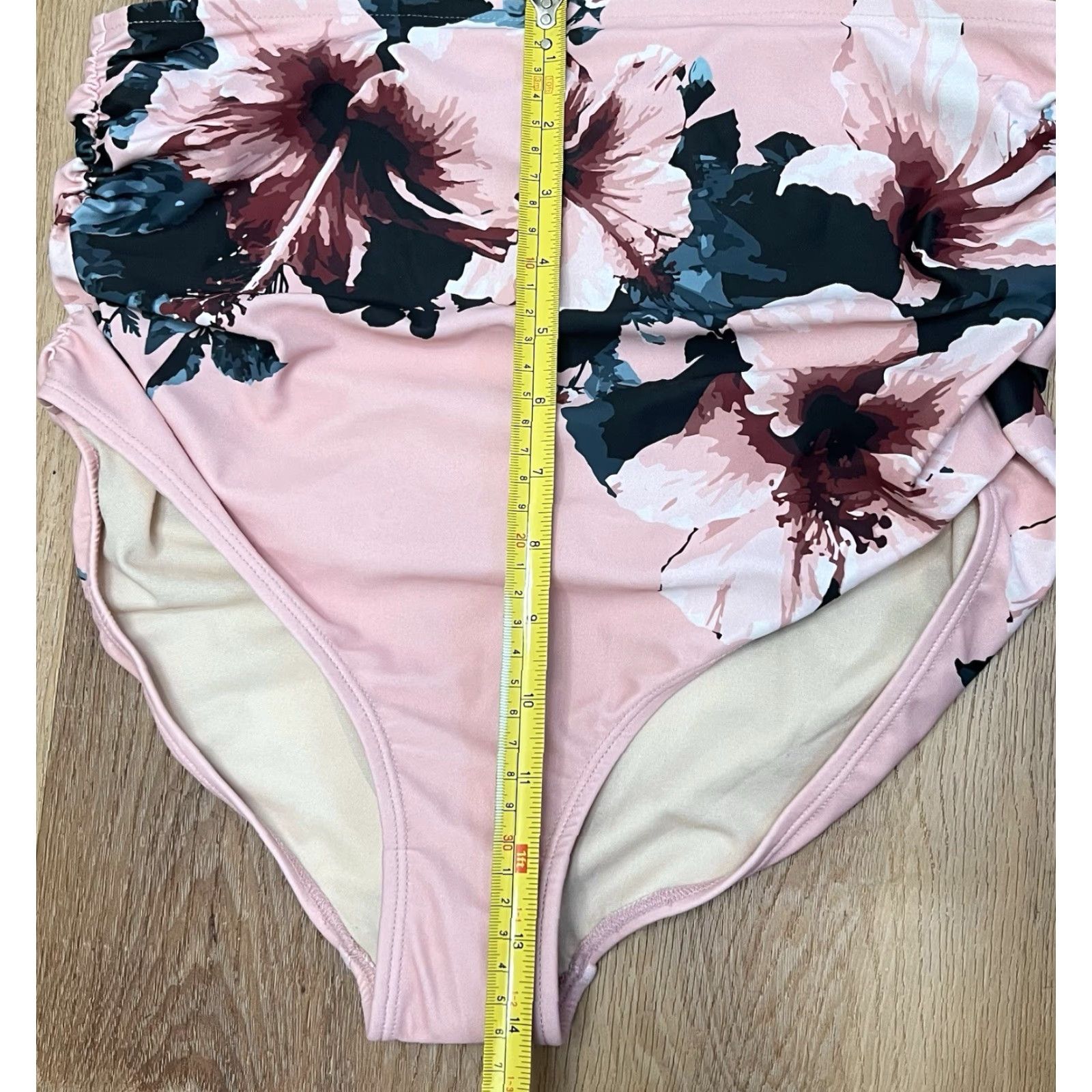 Pinko Albion Bottoms Pink Floral High-Waisted Ruched L Women's Full Coverage NWT Size 36" / US 14 / IT 50 - 6 Thumbnail