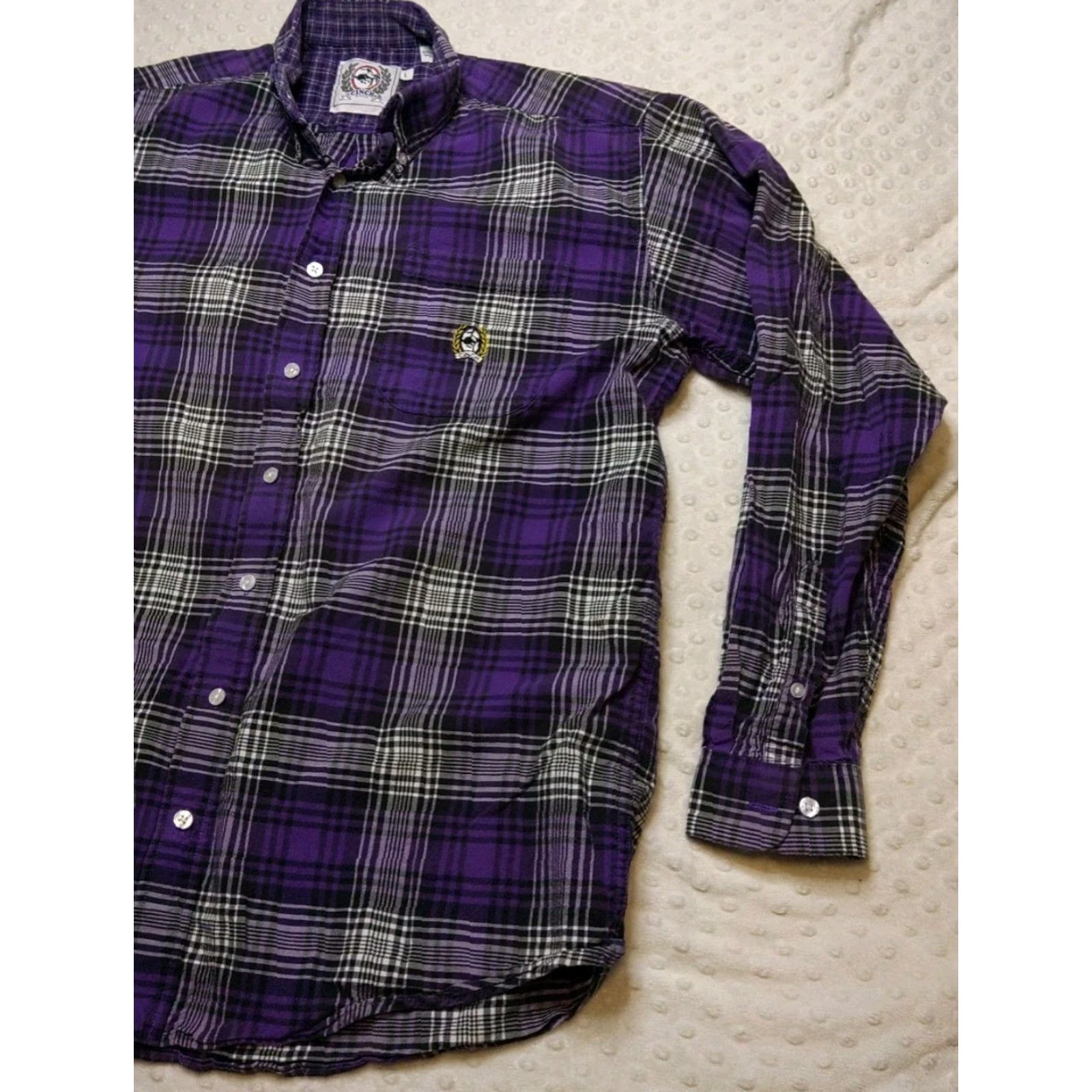 Vintage Cinch Shirt Men's Large Purple Black Plaid Button Down Long Sleeve Western Cowboy Vintage Embroidered Pocket Workwear Size US L / EU 52-54 / 3 - 2 Thumbnail